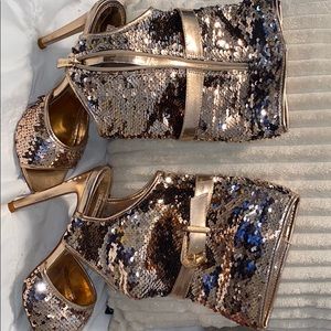 Sequin Zip Up Rose Gold Heel